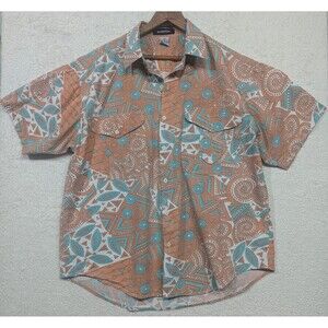 Unique Men's Scratch Abstract Geometric Printed Button Down XL 90s Y2K Style